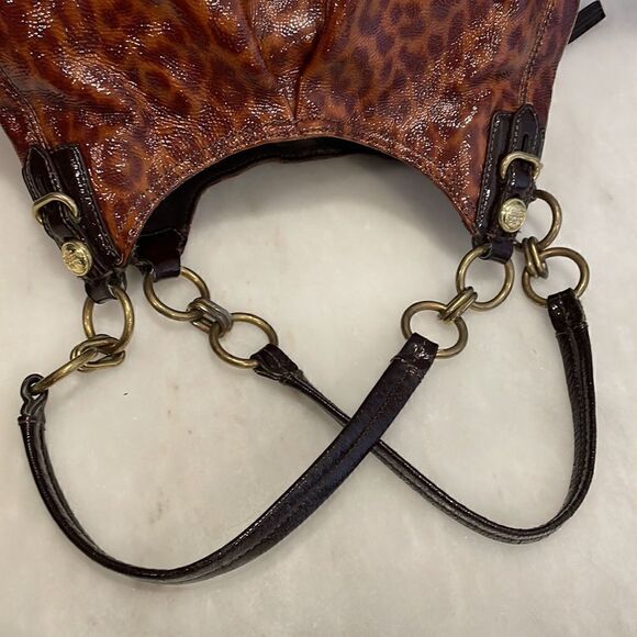 Coach Maggie Mia Ocelot High Gloss Patent Leather Hobo Shoulder Bag - Picture 12 of 16